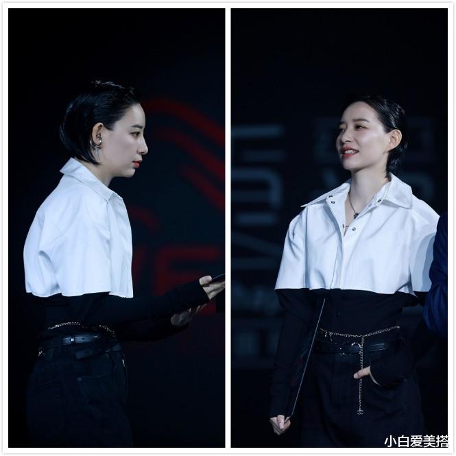 衬衫|李斯丹妮一头短发英气十足，穿着有个性的拼接衬衫，真是帅气极了
