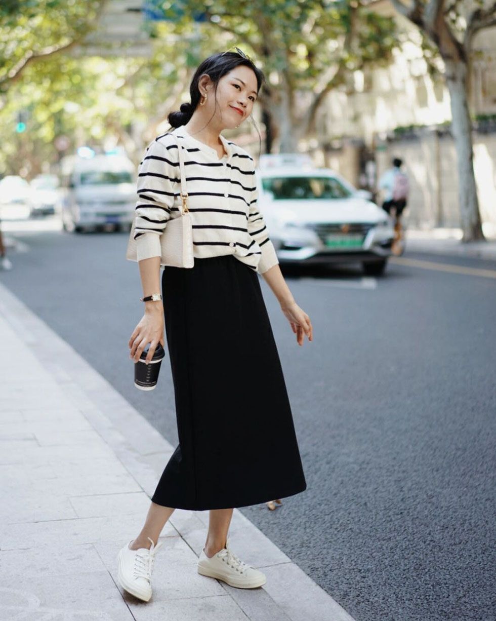 宝贝你别闹 秋天穿条纹衫，简单又好搭配，外穿层次感十足，内搭优雅大方
