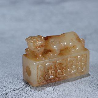 和田玉籽料|和田玉籽料子母瑞兽摆件