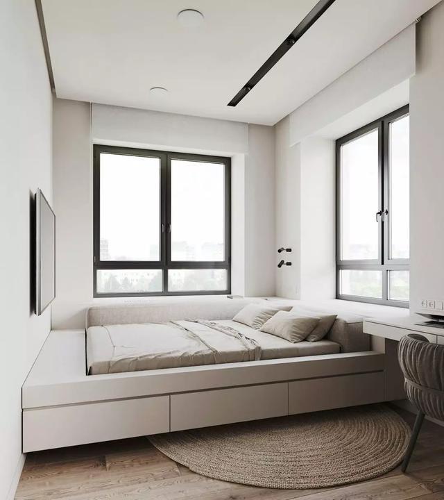 榻榻米已经落伍了,现在流行这种一体化的地台卧室设计