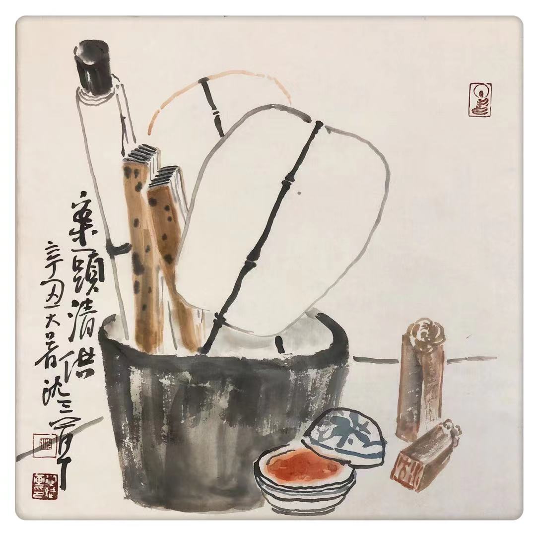 圈中最时尚|著名书画家沈三草案头清供图系列