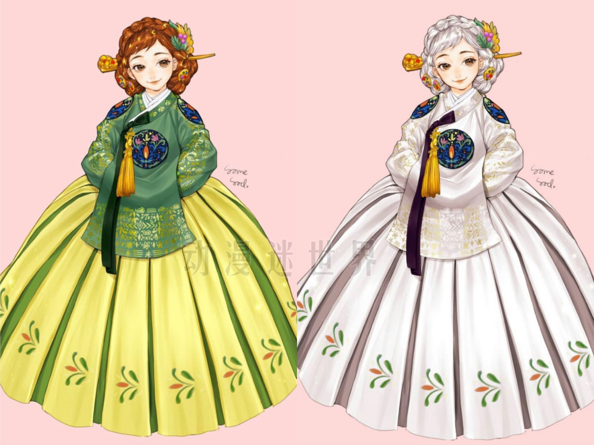 迪士尼公主|穿“韩服”的迪士尼公主，画师自创两副面孔，首见黑发的艾莎女王