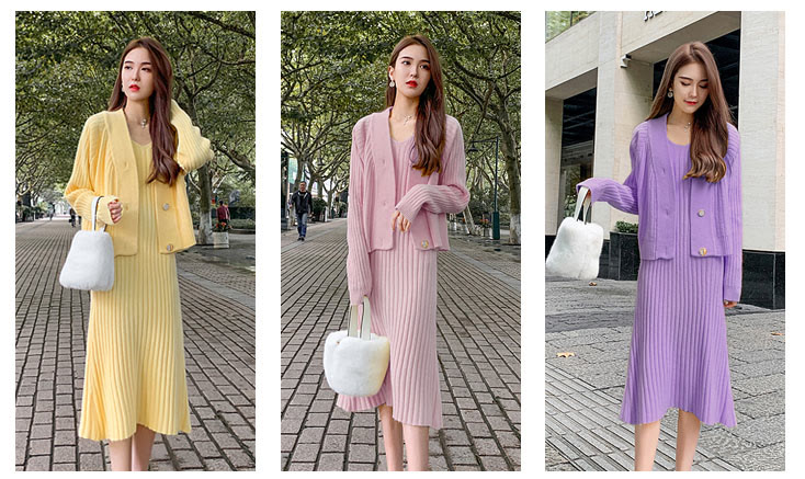宝贝你别闹 秋天穿裙子也可以很美,温柔针织开衫+连衣裙穿搭,优雅又显气质