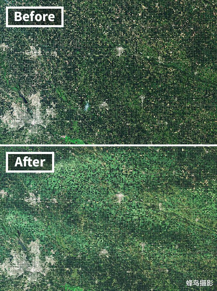 NASA 15张NASA卫星拍摄的对比照，图1咸海几乎干涸前后仅隔一年