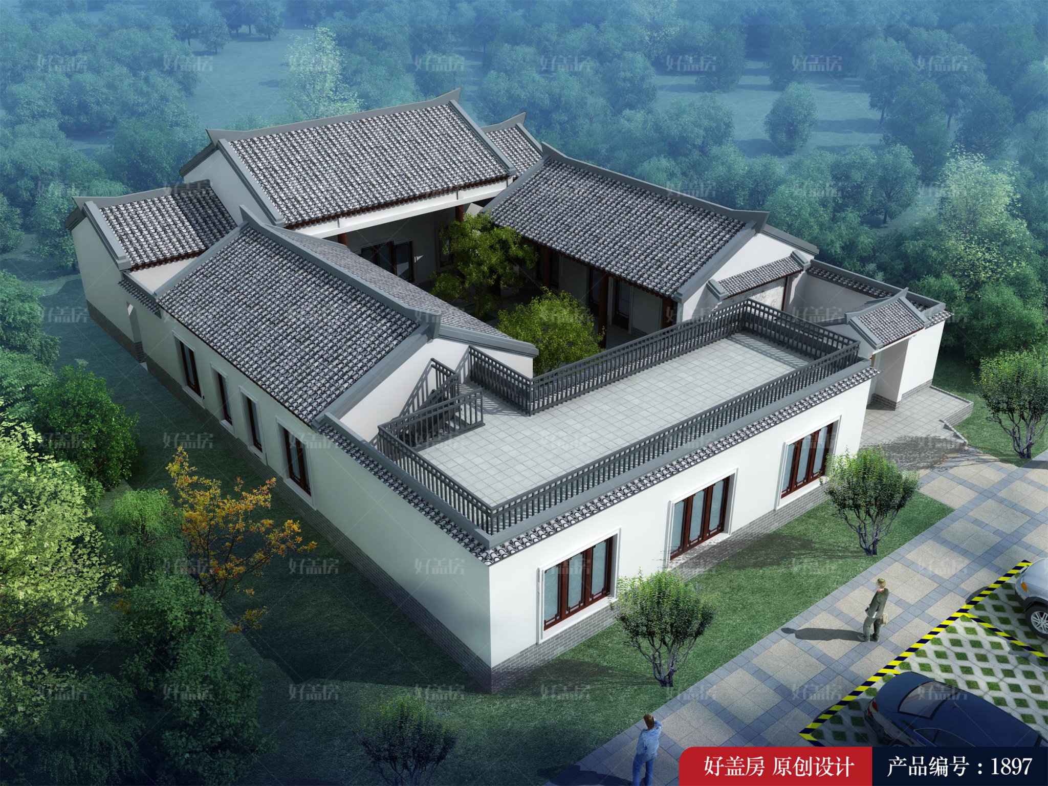 |四间平房带院效果图