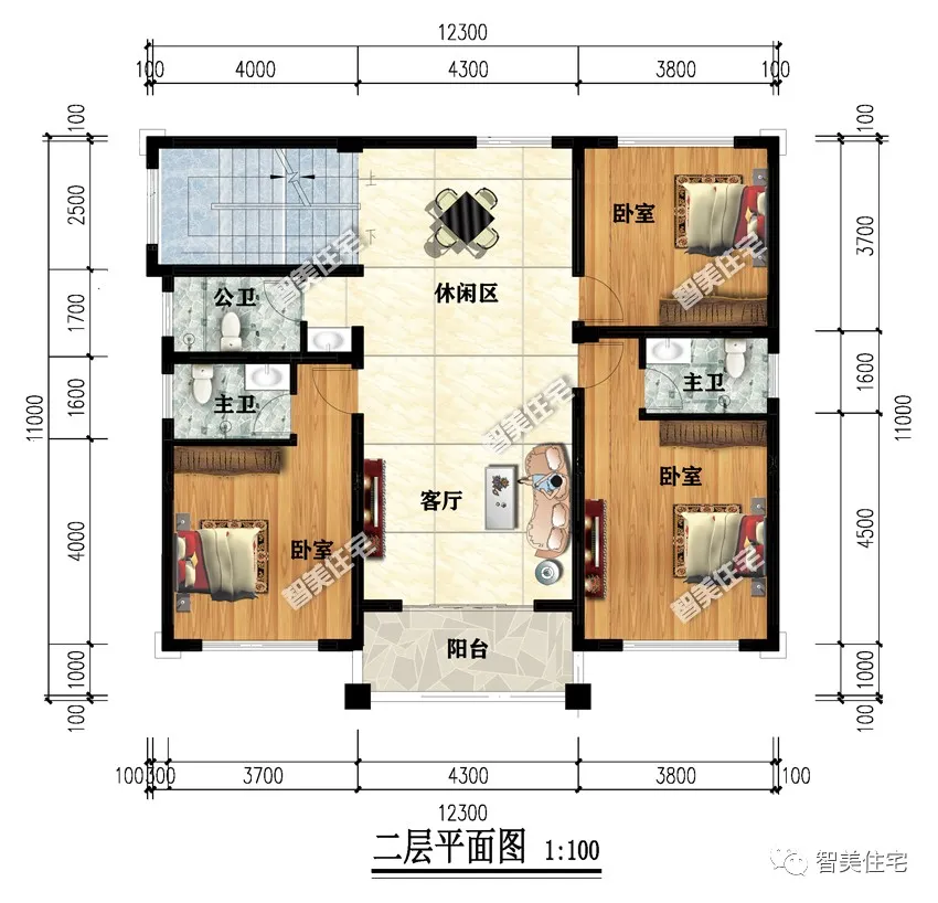 |12.3×11米农村别墅，新中式风格，平屋面设计尽显简约格调