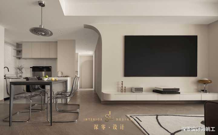 118㎡极简夫妻婚房，餐厨打通，沿墙做L型桌面，瞬间多出一间优雅的书房