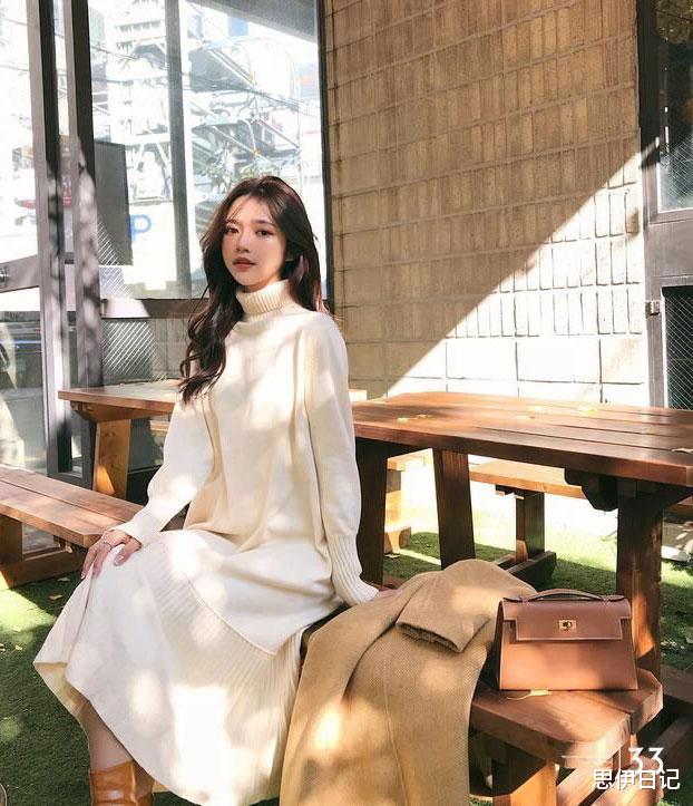 思伊日记 如画中人般唯美,冬季针织连衣裙,有着优雅温柔的风情