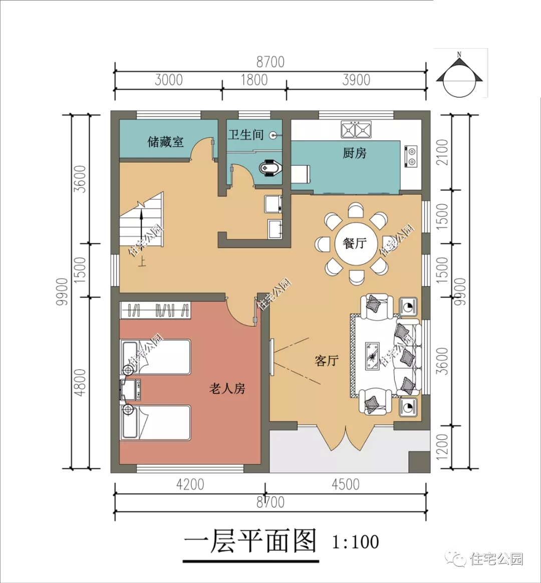 8×9占地仅87平,经典小户型设计,3室2厅格局超赞