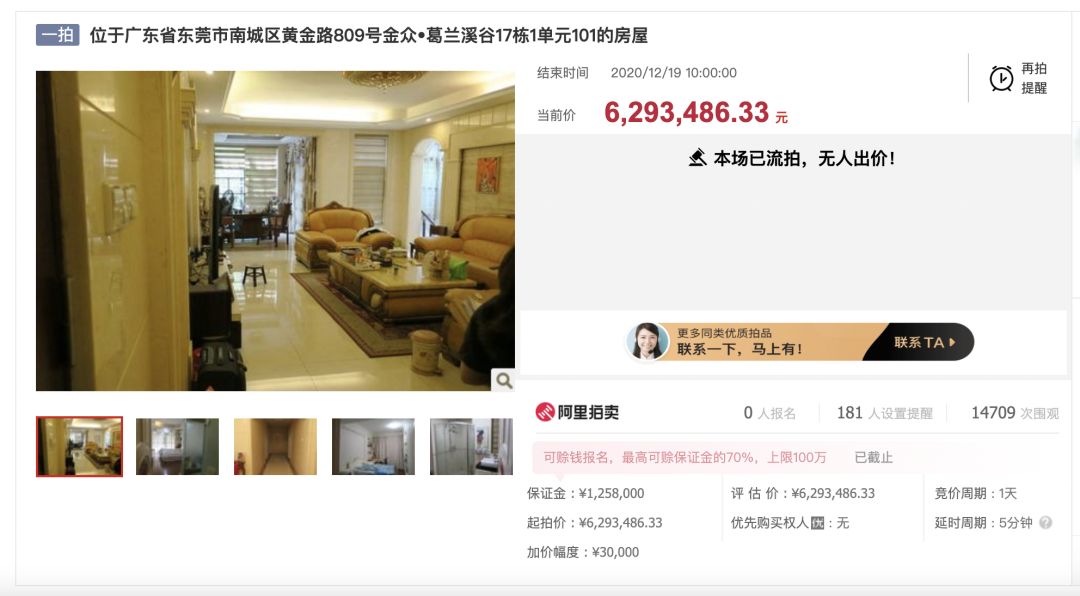 杭州|流拍！广东东莞住宅评估价600万，无人出价！
