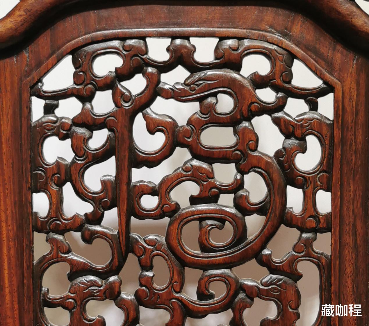 |黄花梨五屏风镜台，夔龙纹组成的是福寿两字？