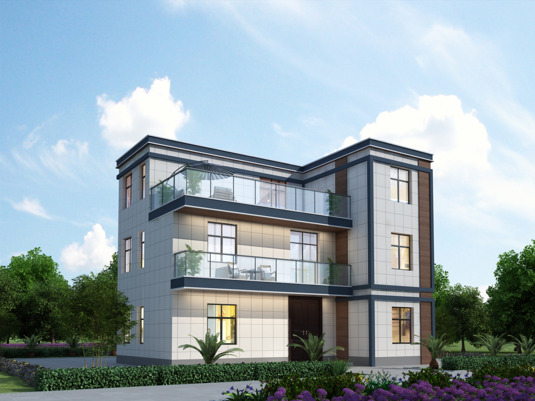 三层住宅侧边不开窗,宽敞露台悠闲惬意