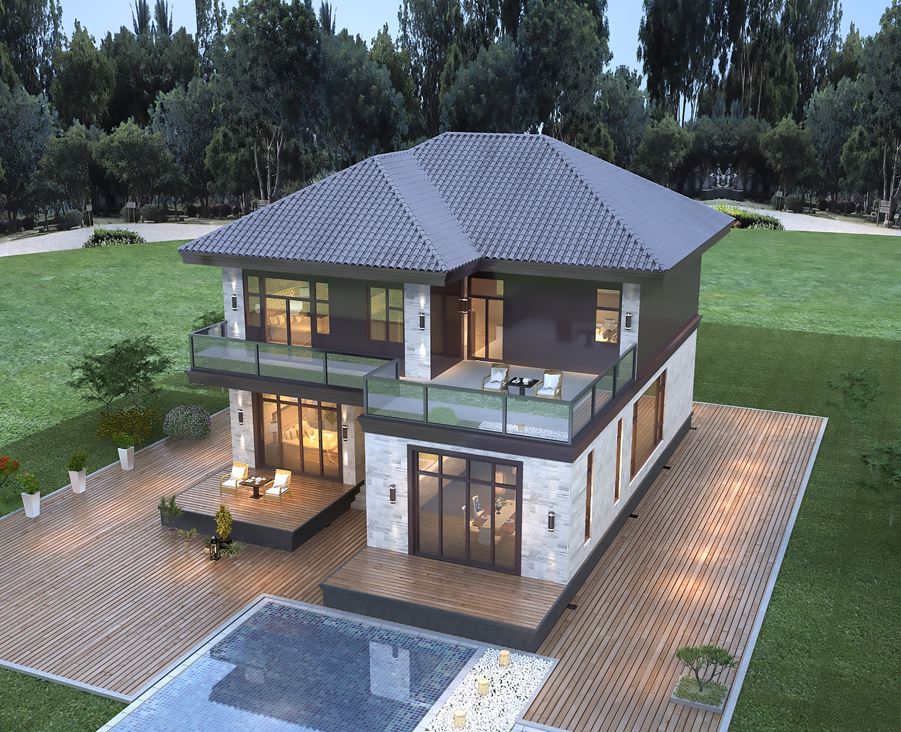 中西厨房皆有，卧室都带独卫的二层别墅