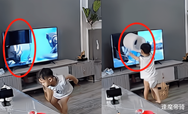 元龙|见奥特曼被怪兽欺负，两岁萌娃怒砸电视，网友：“光之国”得给钱