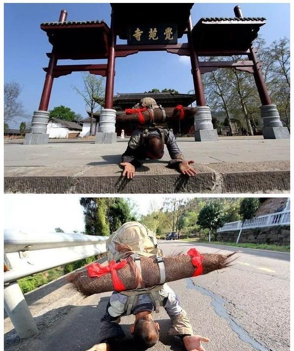 阿育王寺 苦行僧三步一跪，20个月“跪行”万里，手脚长满茧，只为为国祈福