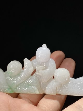 翡翠|清 冰糯种福禄寿三色翡翠  五子登科 摆件笔架