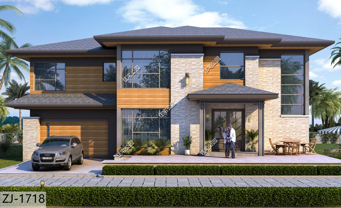 |下沉式客厅、封闭车库，18×12米现代风二层农村别墅，美的没话说