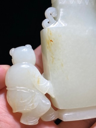 和田玉籽料|清 和田玉籽料 白玉 吉庆童子 玉瓶