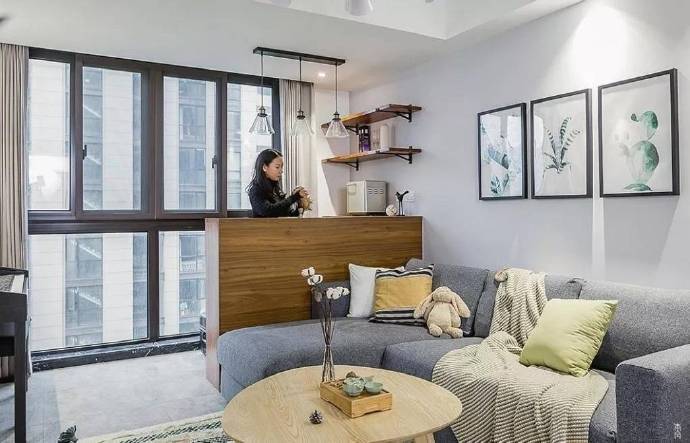 现代简约风新房入住,简约装修超大气,第一次见阳台做吧台的设计