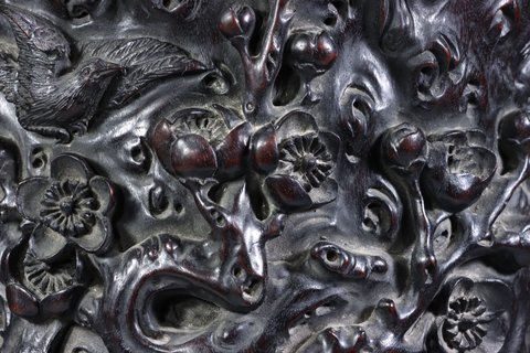 文房|大叶紫檀木雕·喜上眉梢文房笔筒