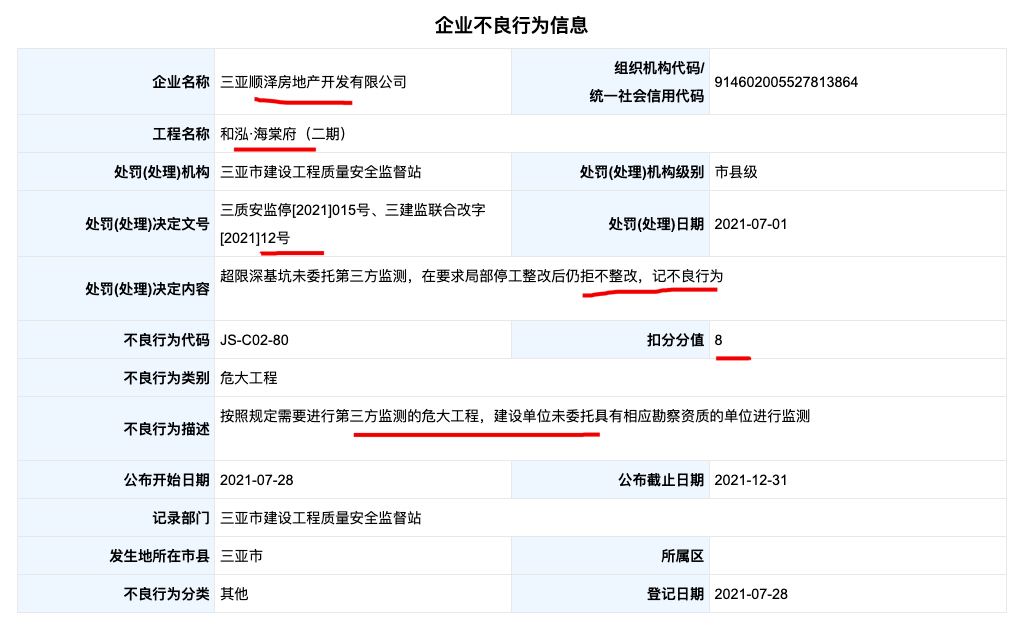 住房公积金|海口和泓海棠府二期涉危大工程被通报 开发商为和泓置业集团旗下公司