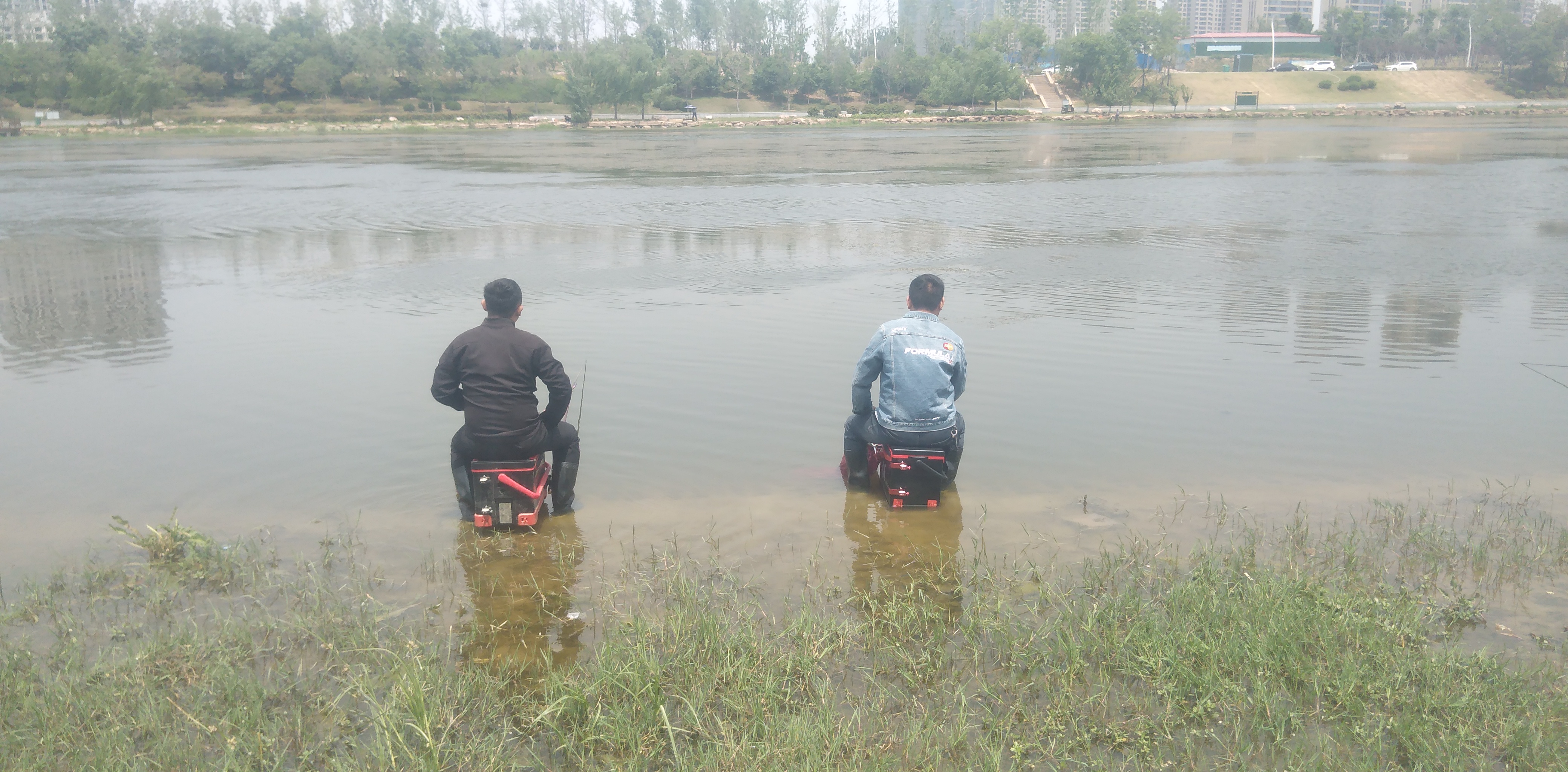 贾鲁河|贾鲁河，好多人都坐在水里钓鱼