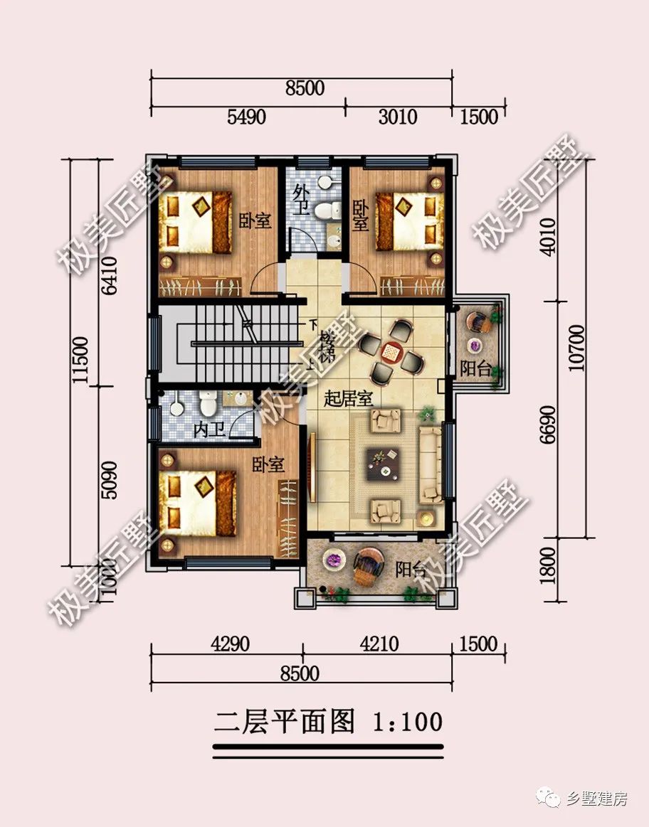 8.5X11.5米,小开间别墅这样设计就不错,美观实用