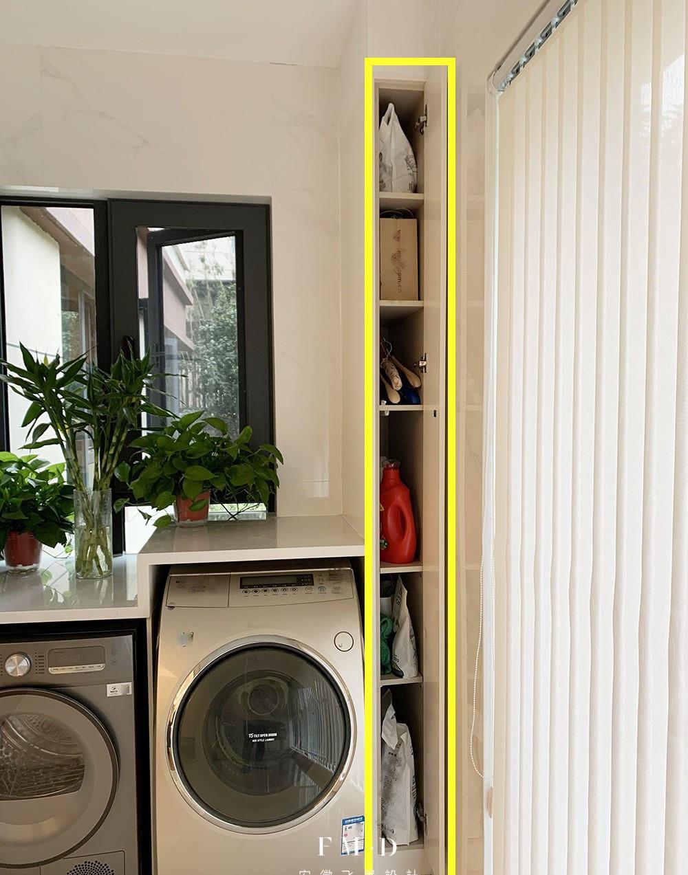 我宣布阳台就这样来装了!洗衣机、烘干机并排放,窄柜挤2㎡收纳