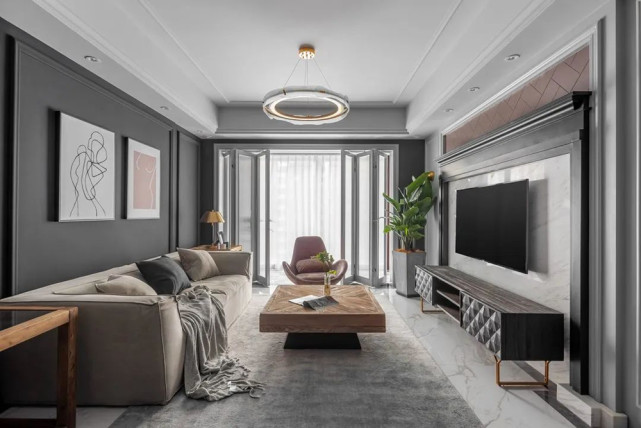 |89平现代风阳台部分纳入主卧，为女屋主的梳妆台创造了地盘