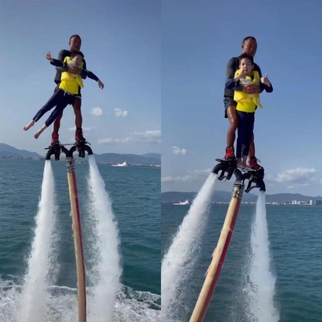 霍思燕|41岁霍思燕三亚之旅，身穿黑色紧身游泳服，臀部太丰满了