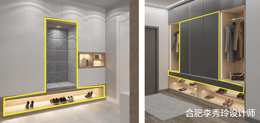 玄关柜别乱装,柜体留空做T字型布局,堪比一个衣帽间,值得学习