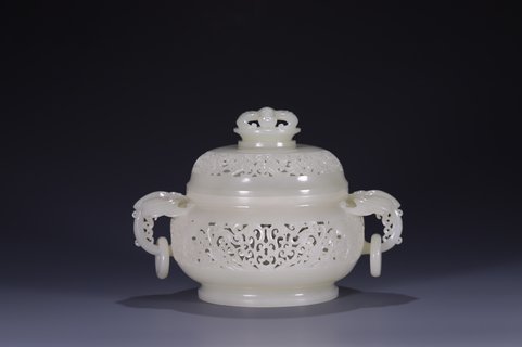 |回流 和田玉双蝠耳香熏炉、和田白玉料精雕