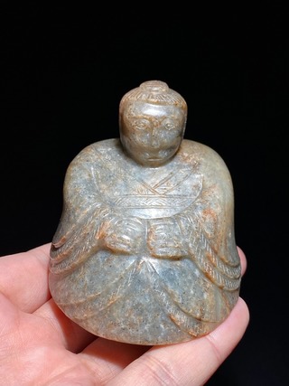 和田玉籽料|汉 和田玉籽料 玉人 玉俑 席镇摆件