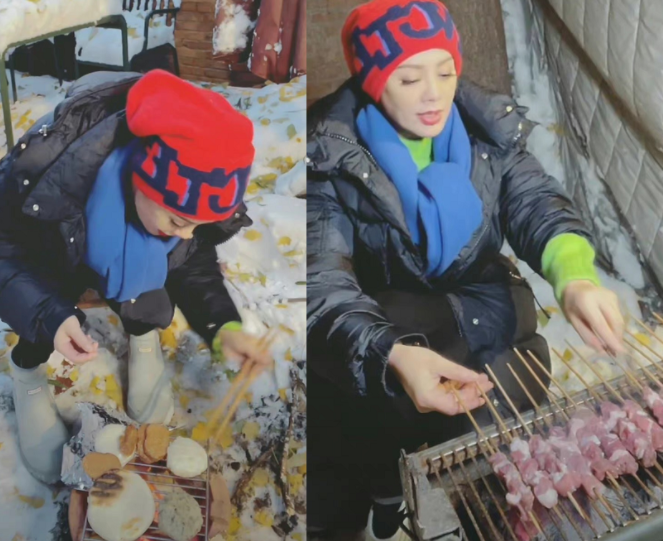 贾玲|贾玲大雪中嗨玩好兴奋！穿一件衣服不怕冷，对镜头嘟嘴亲吻好可爱