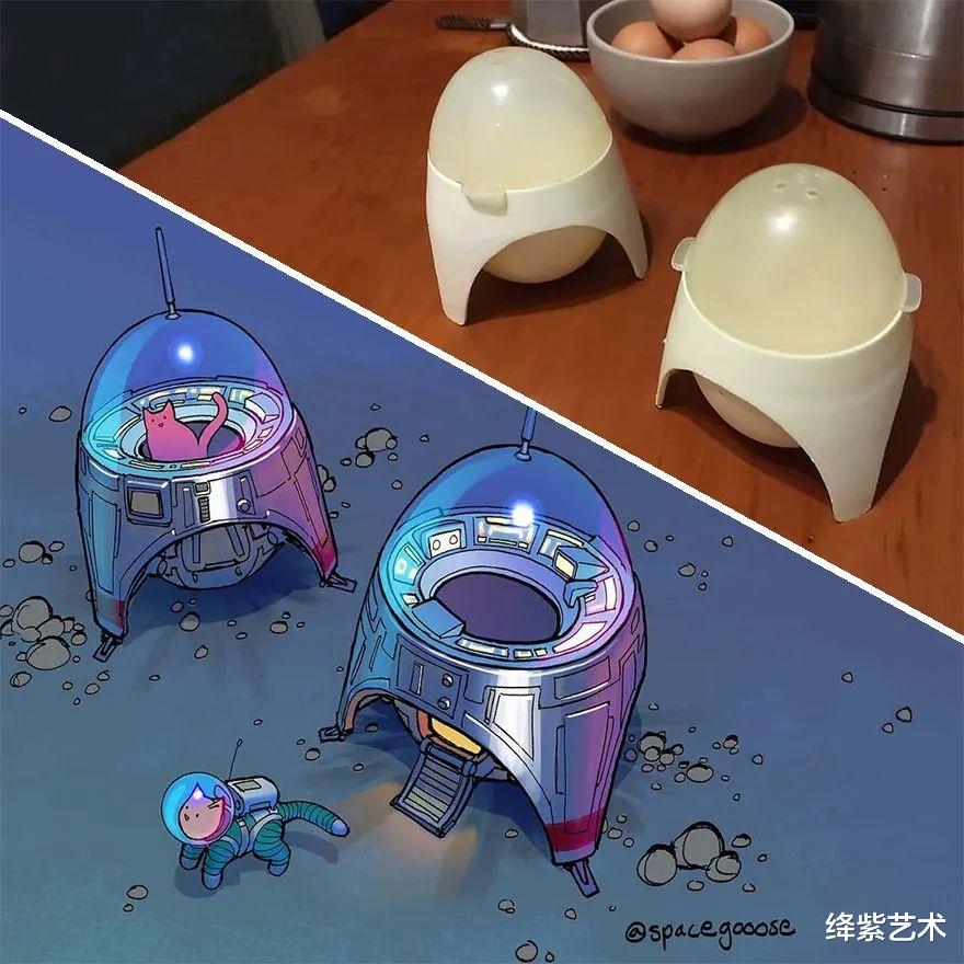 绛紫艺术 ?他依照日常物品手绘宇宙飞船，酒瓶子都不放过，网友：想象力绝了