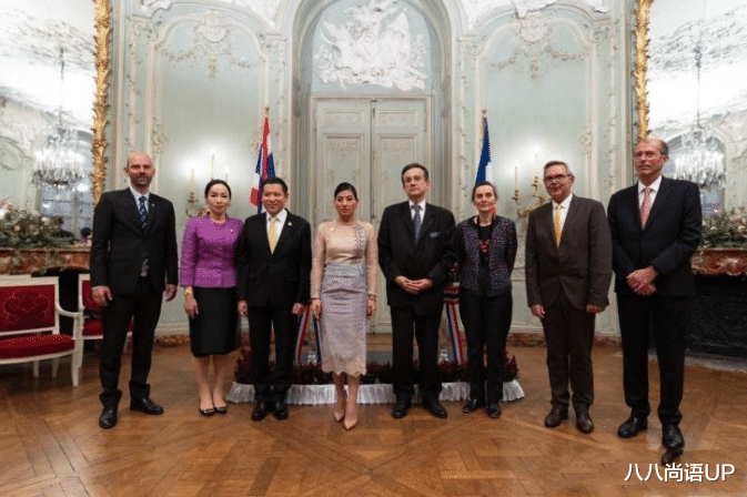 八八尚语UP 思蕊梵能独当一面,一身拼接款连衣裙接见外宾,颇有诗丽吉的气场