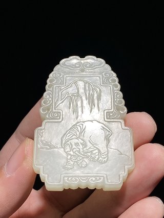 和田玉籽料|清中期 和田玉籽料 白玉 太平有象 子冈牌 玉牌