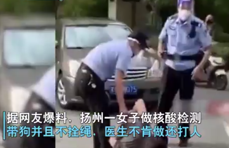 江苏省 江苏一女子带狗做核酸，拒不栓绳且袭警，嚣张放言：我的狗就没栓过绳！