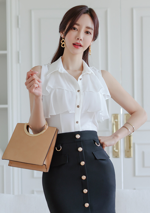 壹品穿搭|女神孙允珠时尚搭配：爱尔兰纯色白净摩登雪纺衬裙