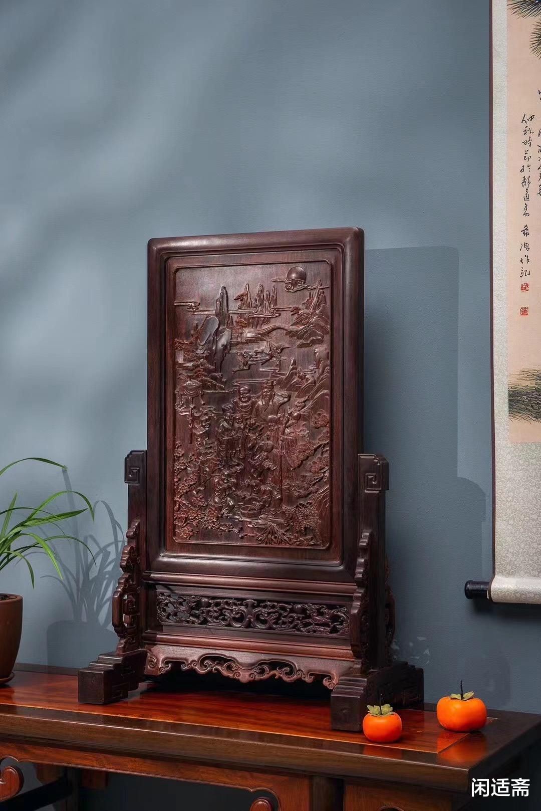 象牙|中堂陈设,紫檀福禄寿插屏,红木家具