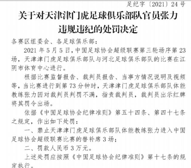 上海上港|足協(xié)連開4張罰單：上港國腳被停賽+罰款，津門虎慘遭連罰3次