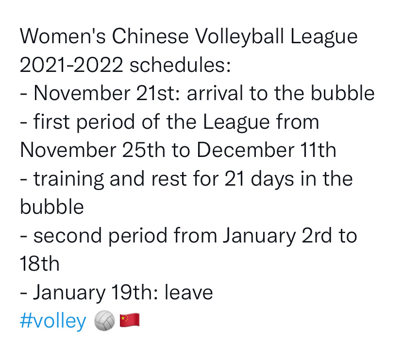 中国女排联赛|外媒爆料新赛季中国女排联赛日程：持续时间近两个月，封闭状态进行
