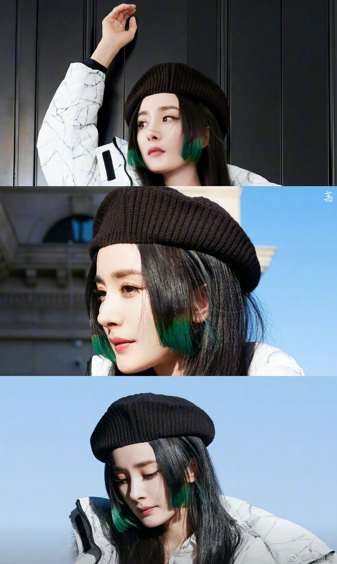 杨幂|杨幂绿色挑染公主切造型