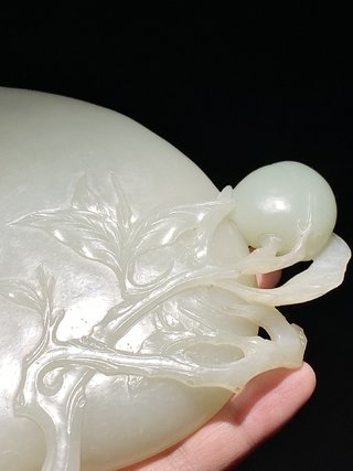 和田玉籽料|清乾隆 和田玉籽料 白玉 诗文 桃蝠 桃型 笔砚 笔舔