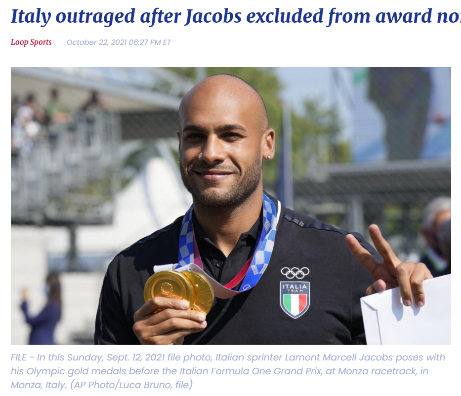 那些你很冒险的梦 新科百米奥运冠军爆冷无缘田联提名 意奥委会：缺乏尊重 大错特错