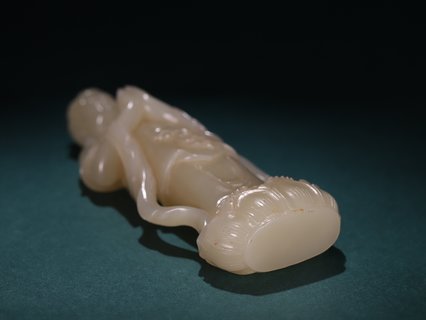 |和田玉观音站姿像、配精美老布盒装藏