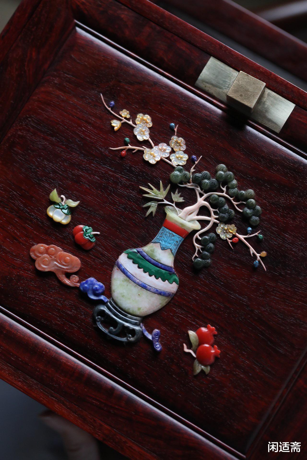 文房|小叶紫檀百宝嵌，岁朝清供图，文房茶室提箱