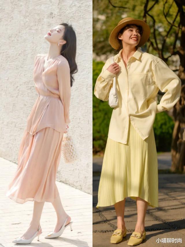 小喵聊时尚|今夏大火的“衬衫+过膝长裙”搭配,优雅洋气又高级,美得刚刚好