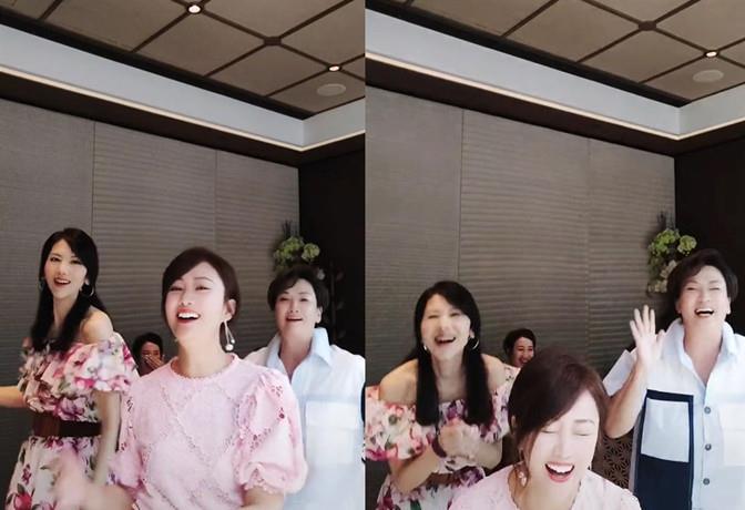 韩胜妍|梁小冰现身港姐聚会！52岁穿粉衣跳舞似选美现场，关咏荷捂嘴害羞