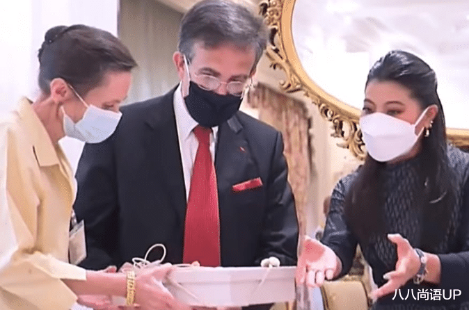 八八尚语UP 思蕊梵能独当一面,一身拼接款连衣裙接见外宾,颇有诗丽吉的气场